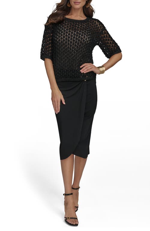Donna Karan New York Open Stitch Elbow Sleeve Sweater In Black