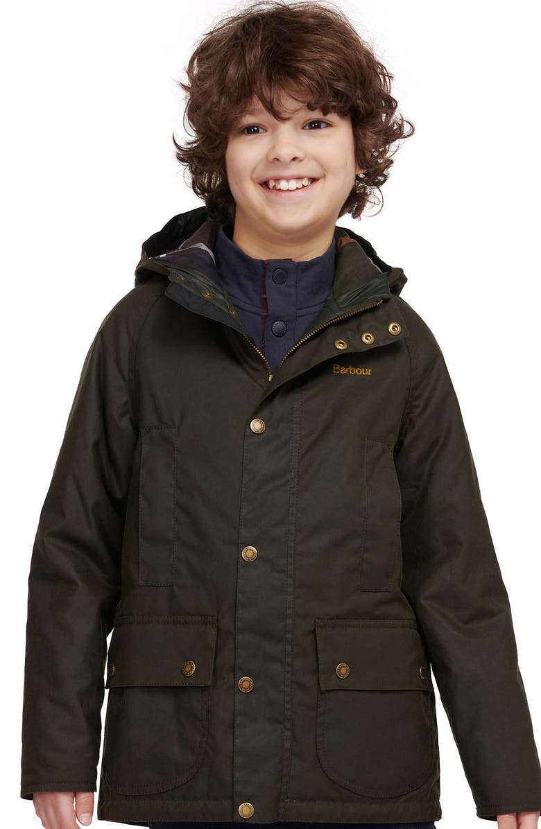 Barbour Kids' Beaufort Waxed Hooded Jacket, Alternate, color, 