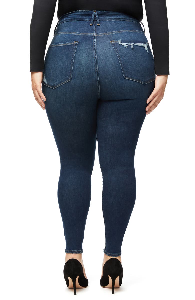 Good American Good Waist Distressed High Waist Ankle Skinny Jeans, Alternate, color,