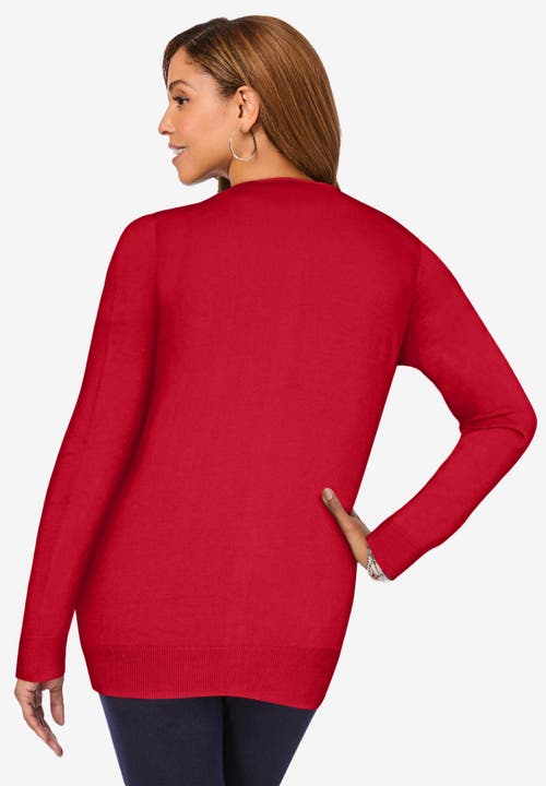 Jessica London Fine Gauge Cardigan In Red