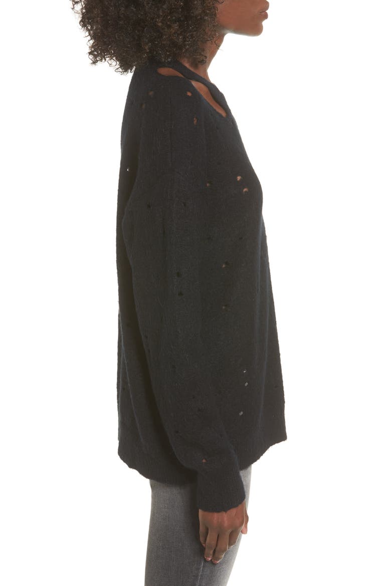 Distressed Sweater, Alternate, color, BLACK