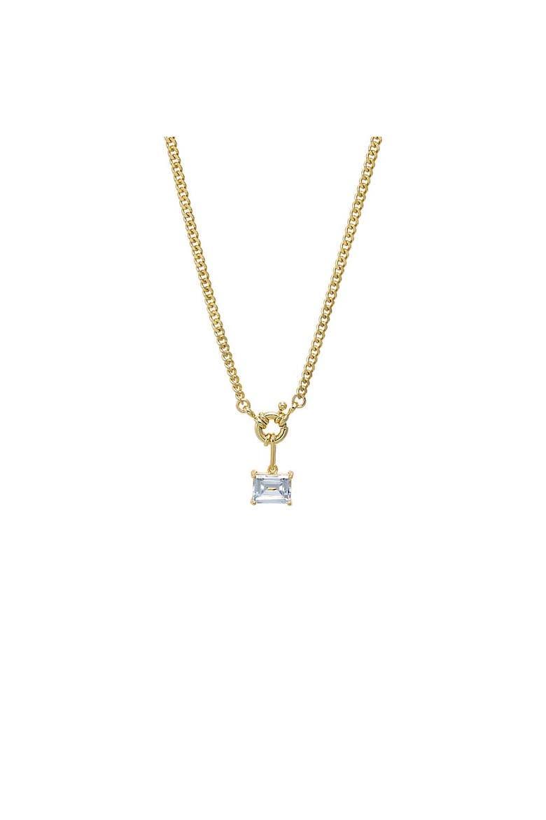 Colored CZ Emerald Charm Cuban Toggle Necklace, Main, color, Gold
