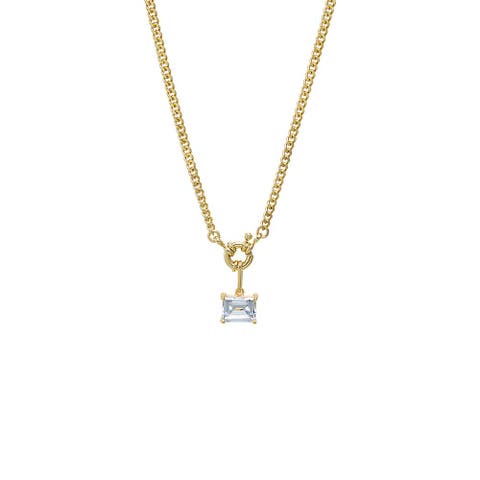 Colored CZ Emerald Charm Cuban Toggle Necklace