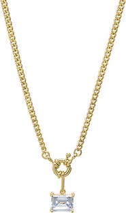 BY ADINA EDEN Colored CZ Emerald Charm Cuban Toggle Necklace