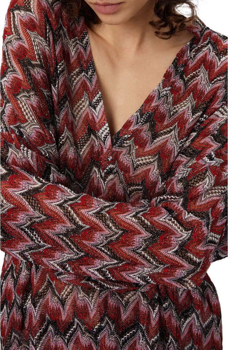 Missoni Oversized Blouse With Mandarin Collar And V-neck, Alternate, color, Black & Red