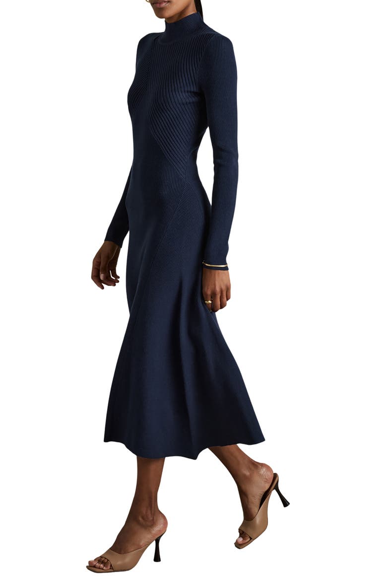 Hannah Long Sleeve Rib Sweater Dress, Main, color, NAVY