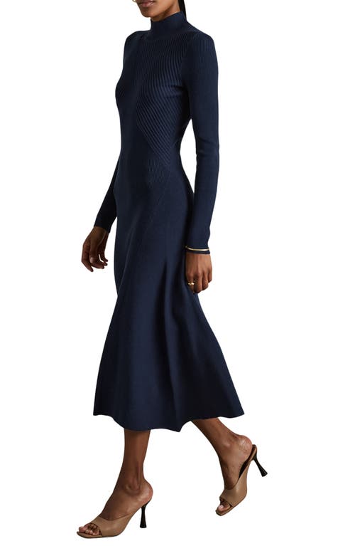 Reiss Hannah Long Sleeve Rib Sweater Dress In Blue