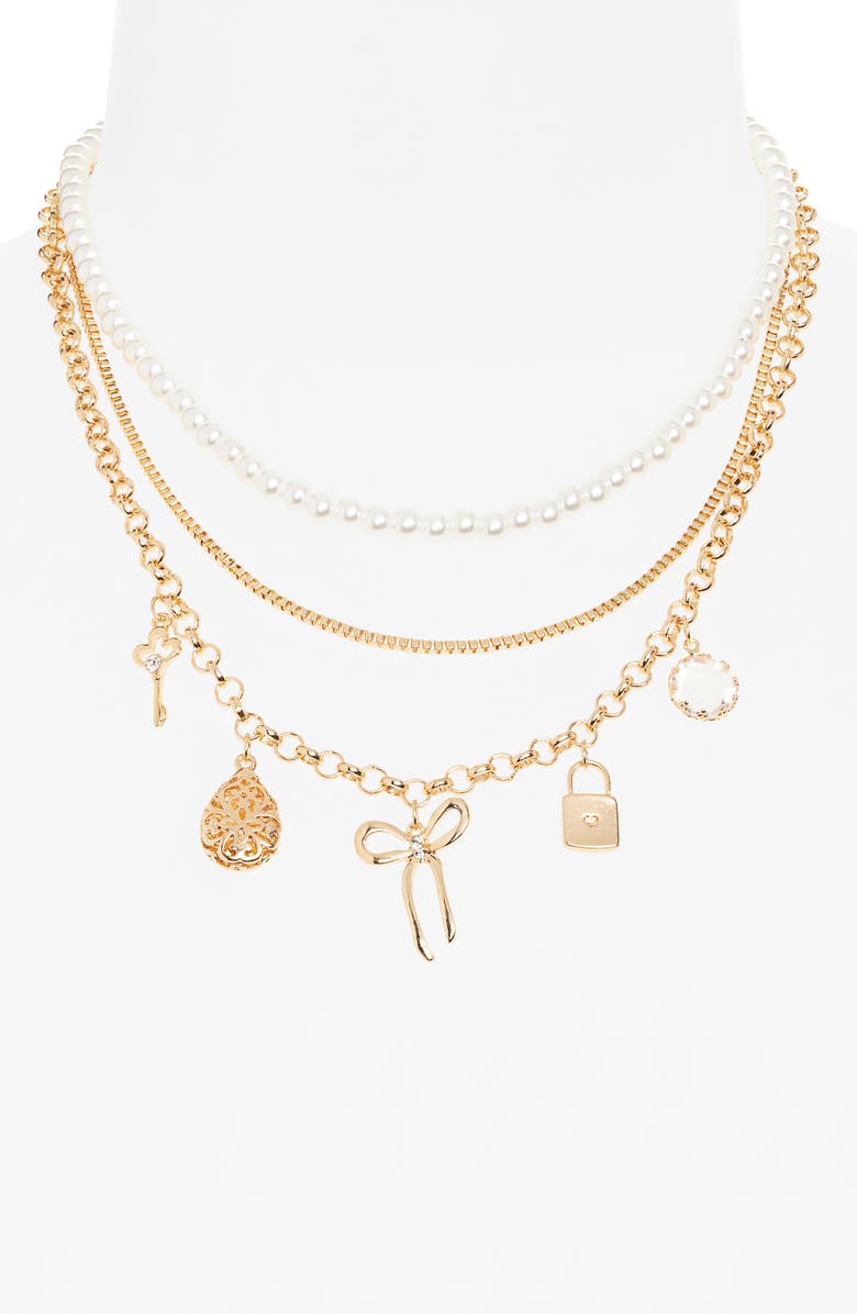 BP. Layered Charm Necklace, Alternate, color, Gold Multi
