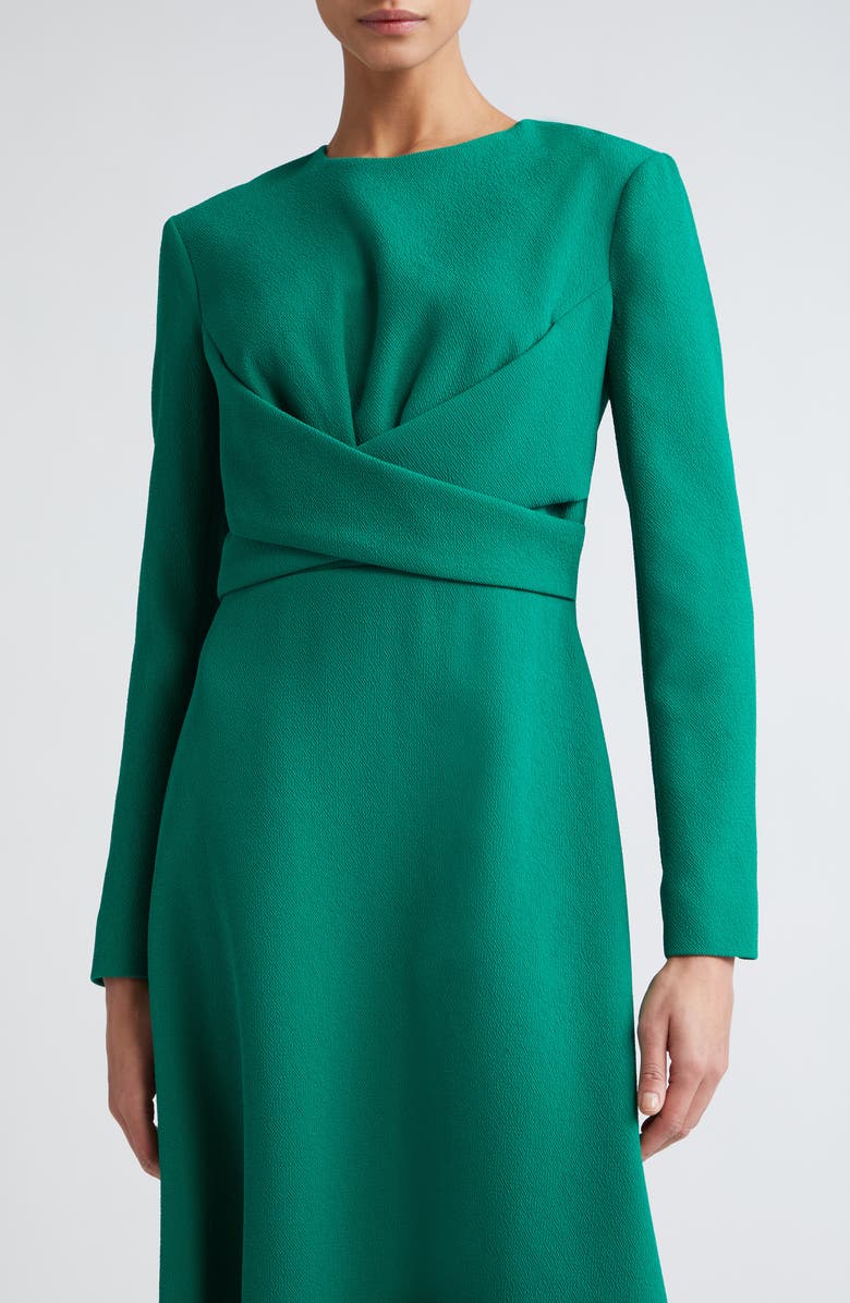 Emilia Wickstead Elta Wrap Front Long Sleeve Double Crepe Midi Dress, Alternate, color,