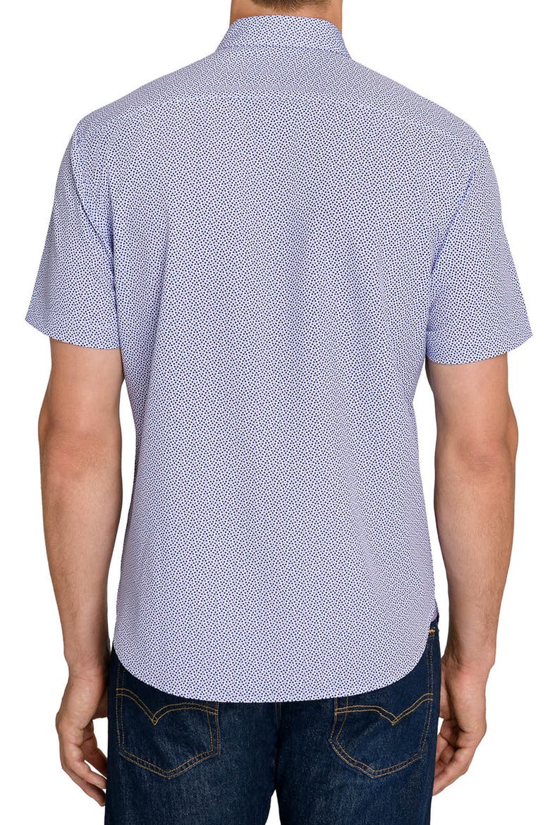 Geometric Short Sleeve Button-Down Shirt, Alternate, color, WHITE/ PURPLE