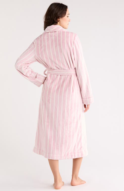 Nordstrom Rack Stripe Plush Midi Robe In Pink