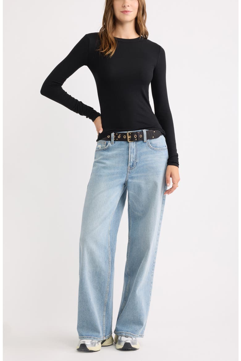 Ribbed Long Sleeve T-Shirt, Alternate, color, BLACK
