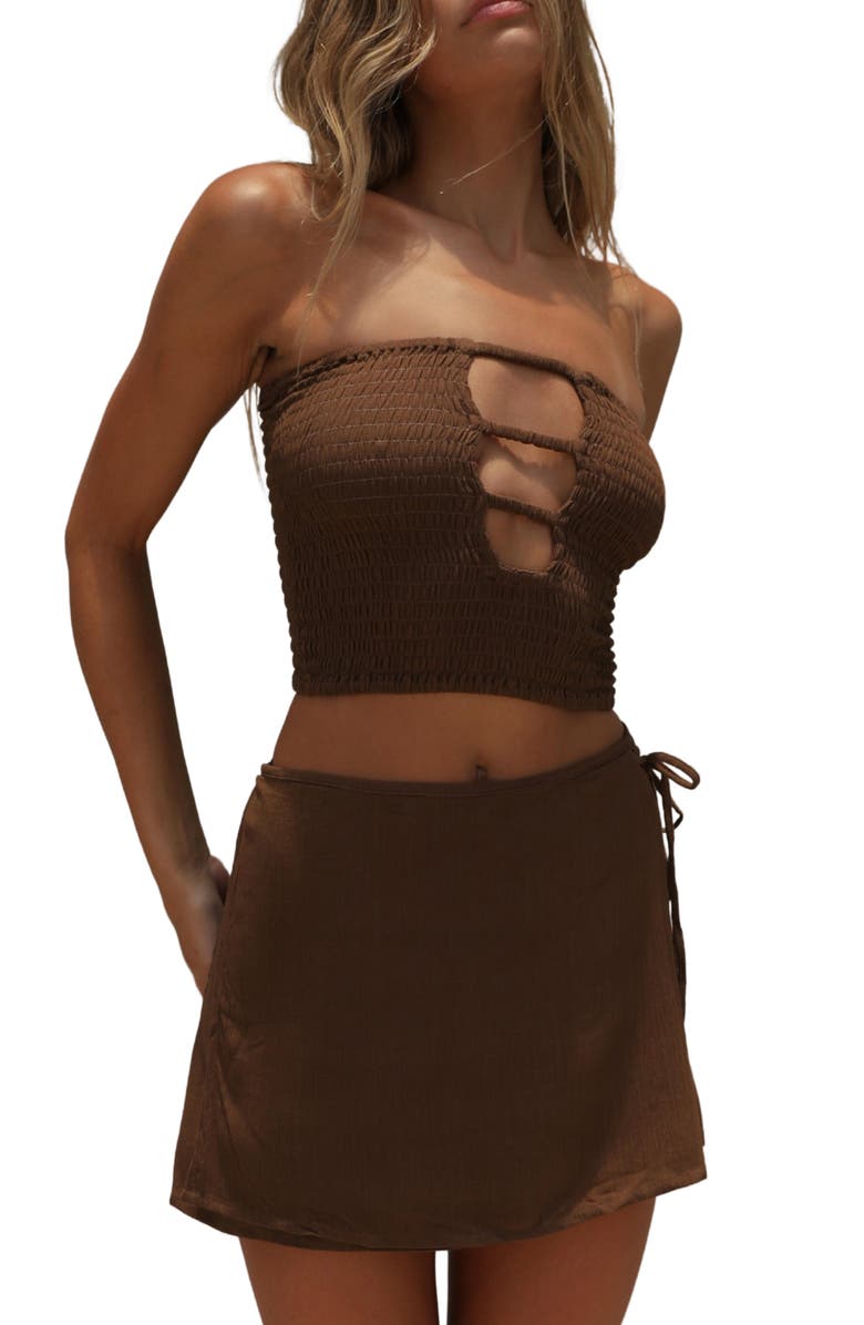 Stone Fox Swim Coco Smocked Crop Tube Top, Alternate, color, Coconut Oil
