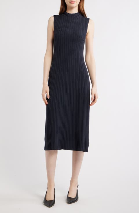 Regal Mock Neck Sleeveless Merino Wool Rib Dress