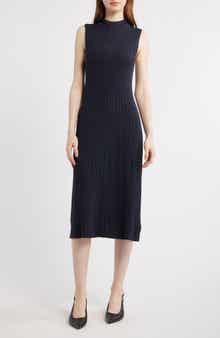 Regal Mock Neck Sleeveless Merino Wool Rib Dress