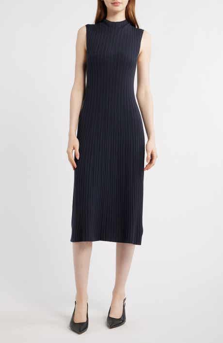 Regal Mock Neck Sleeveless Merino Wool Rib Dress