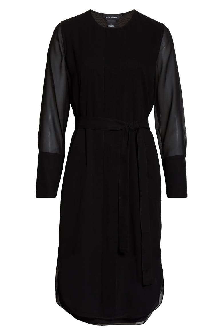 Long Sleeve Silk Chiffon Midi Shirtdress, Alternate, color, BLACK