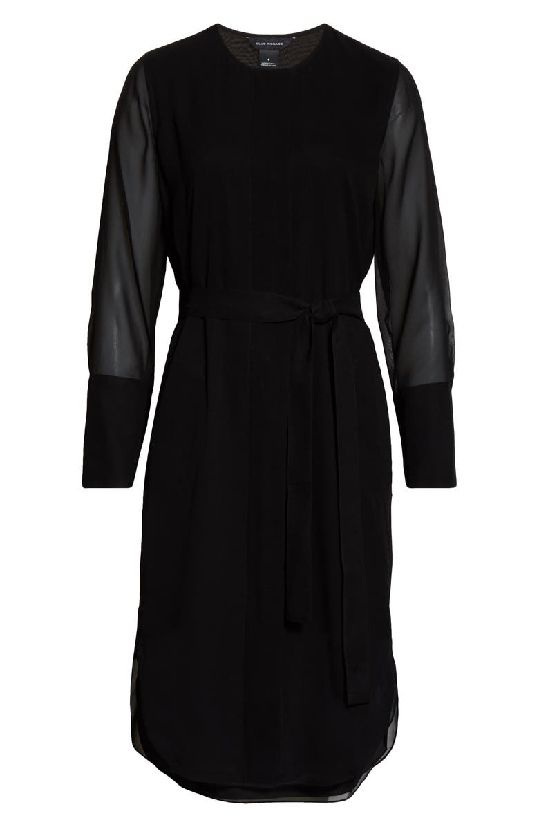 Club Monaco Long Sleeve Silk Chiffon Midi Shirtdress, Alternate, color, 