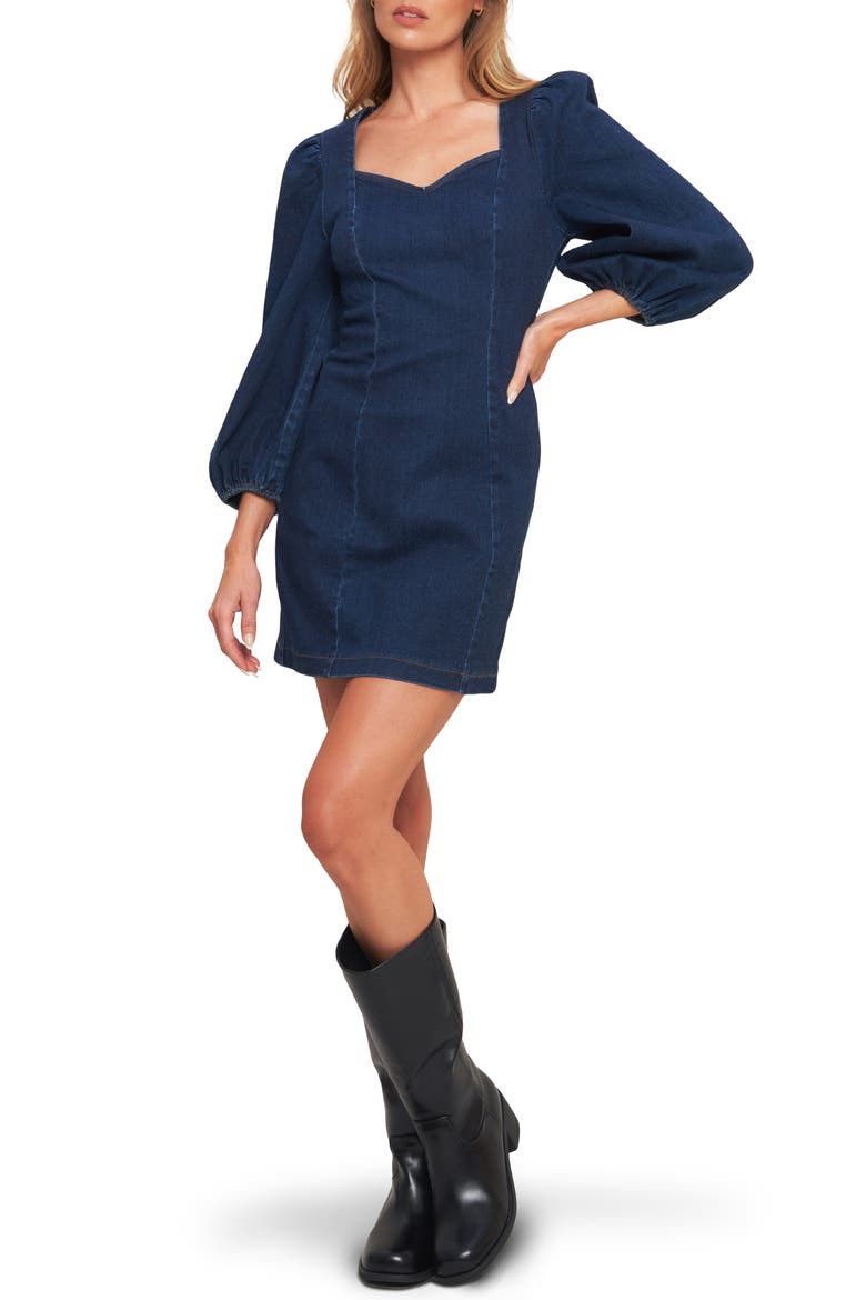 Long Sleeve Denim Minidress, Main, color, MEDIUM INDIGO
