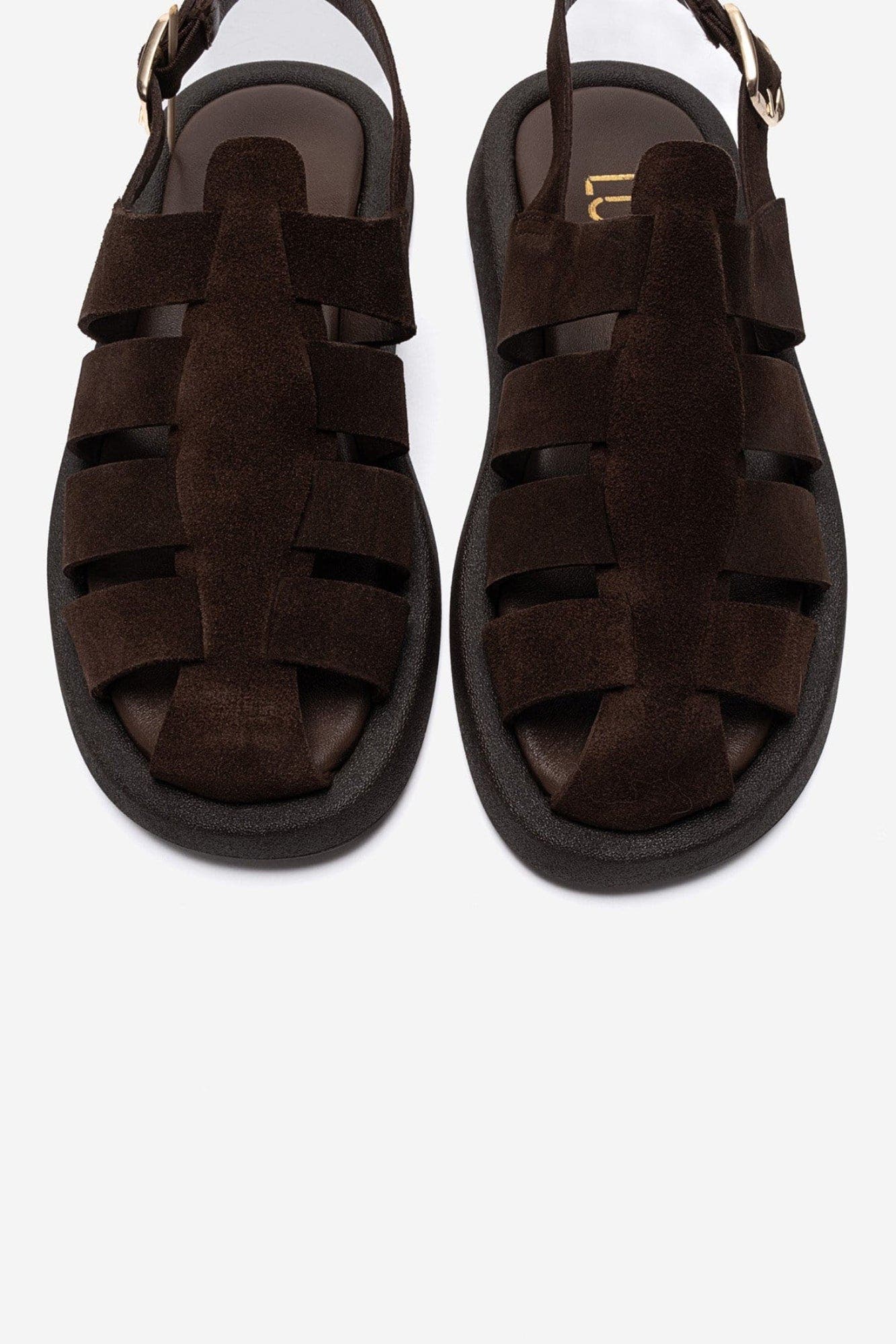 Joura Leather Sandal, Alternate, color, Brown Suede