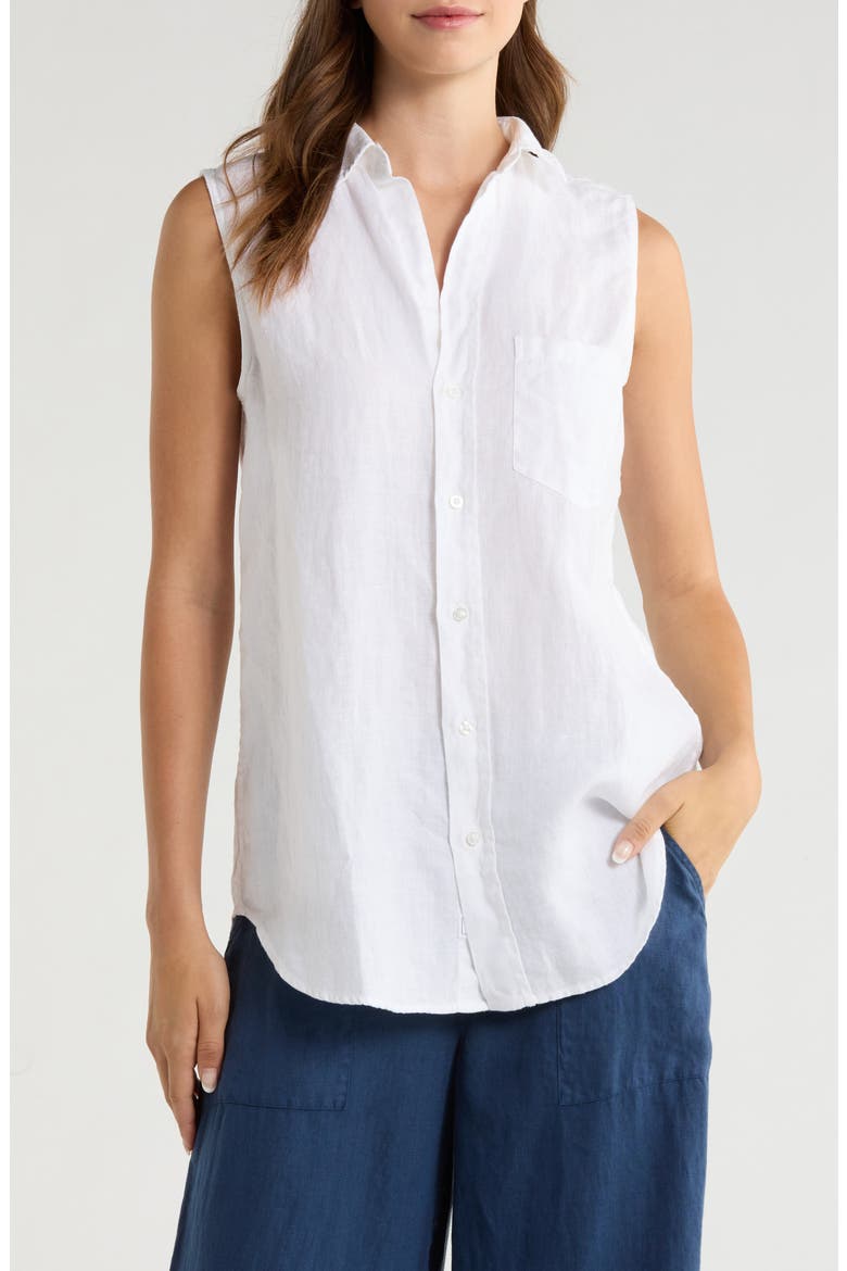 Finley Sleeveless Linen Button-Up Shirt, Main, color, WHITE