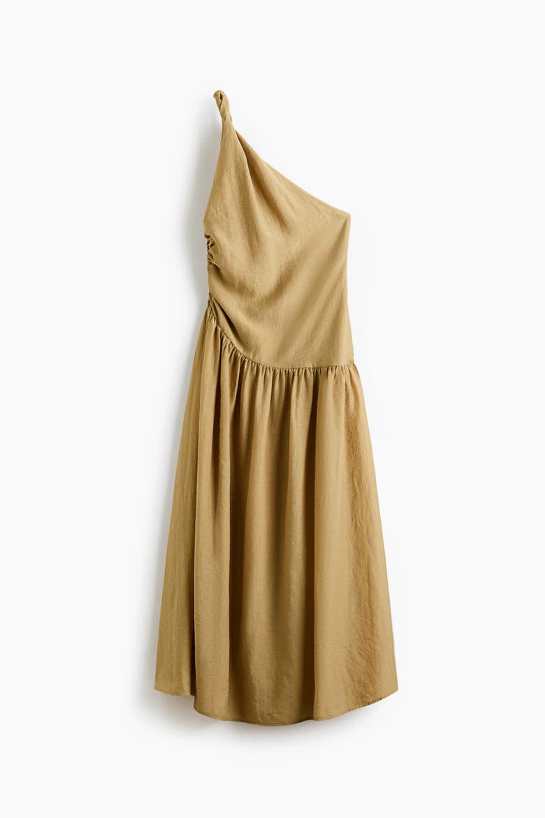 Twist-detail One-shoulder Dress, Main, color, Beige