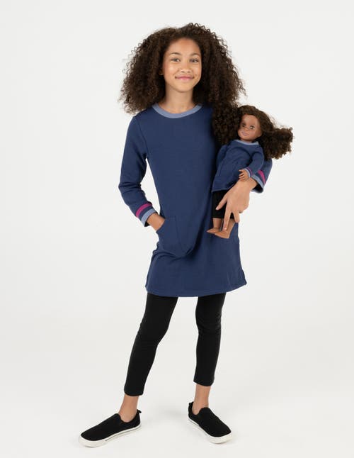 Leveret Girls Sweatshirt Dress With Matching Doll Dress In Blue