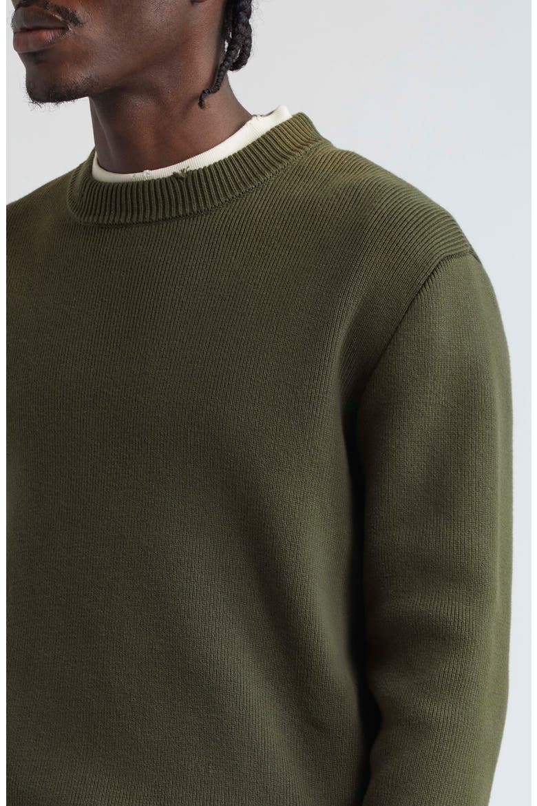 Distressed Cotton Blend Sweater, Alternate, color, MILITARY GREEN