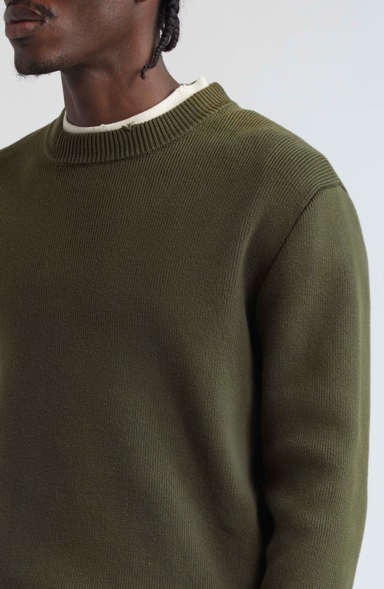 Golden Goose Distressed Cotton Blend Sweater, Alternate, color, Military Green