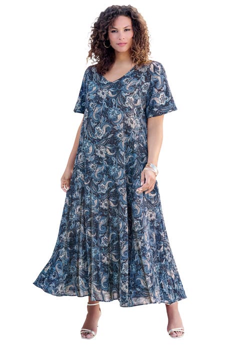 Plus Size Hand Crinkled Flutter-Sleeve Maxi Dress (Plus)