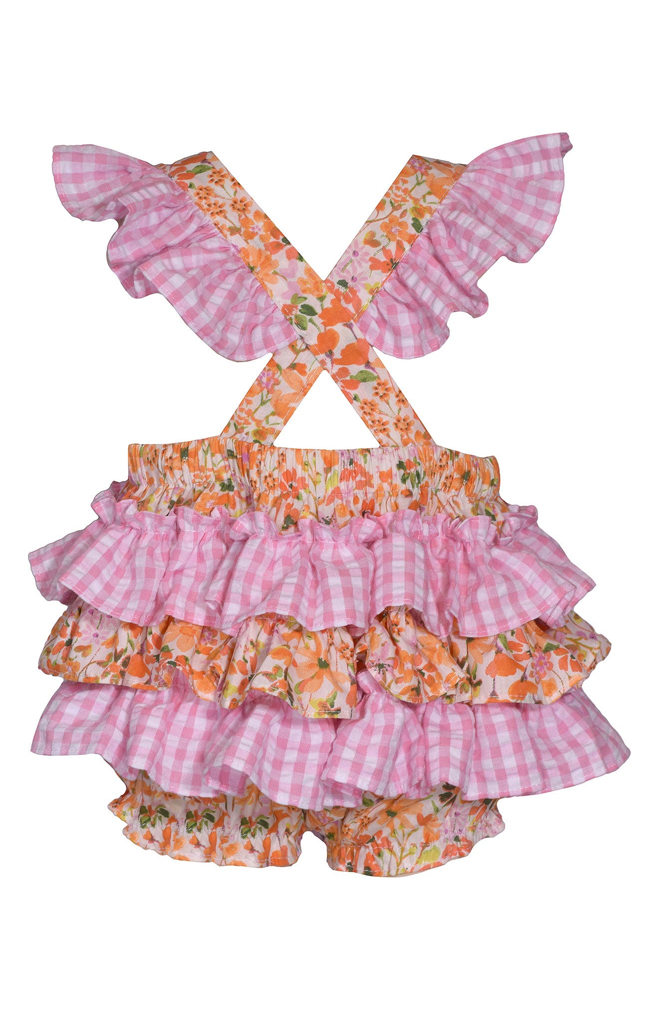 Bonnie Jean Floral Ruffle Cotton Crossback Romper | Nordstromrack