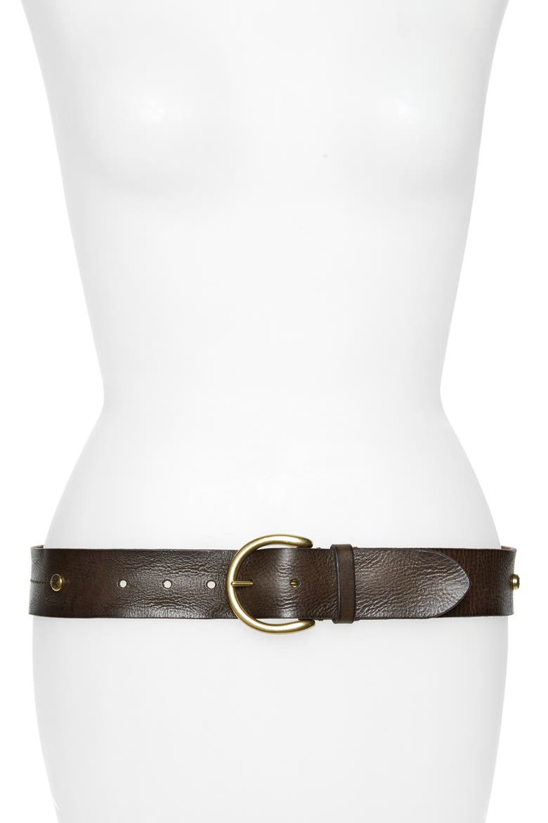 Screw Rivet Leather Belt, Main, color, COGNAC