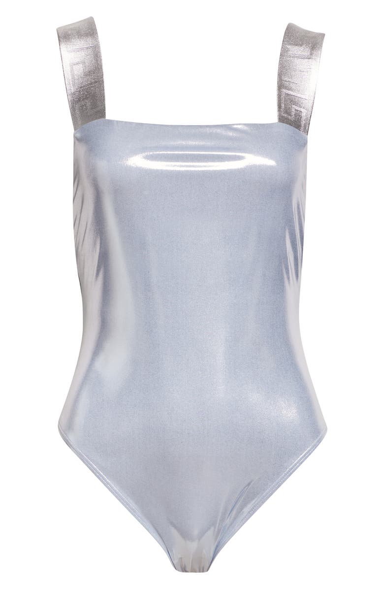 Versace Metallic One-Piece Swimsuit, Main, color, Silver