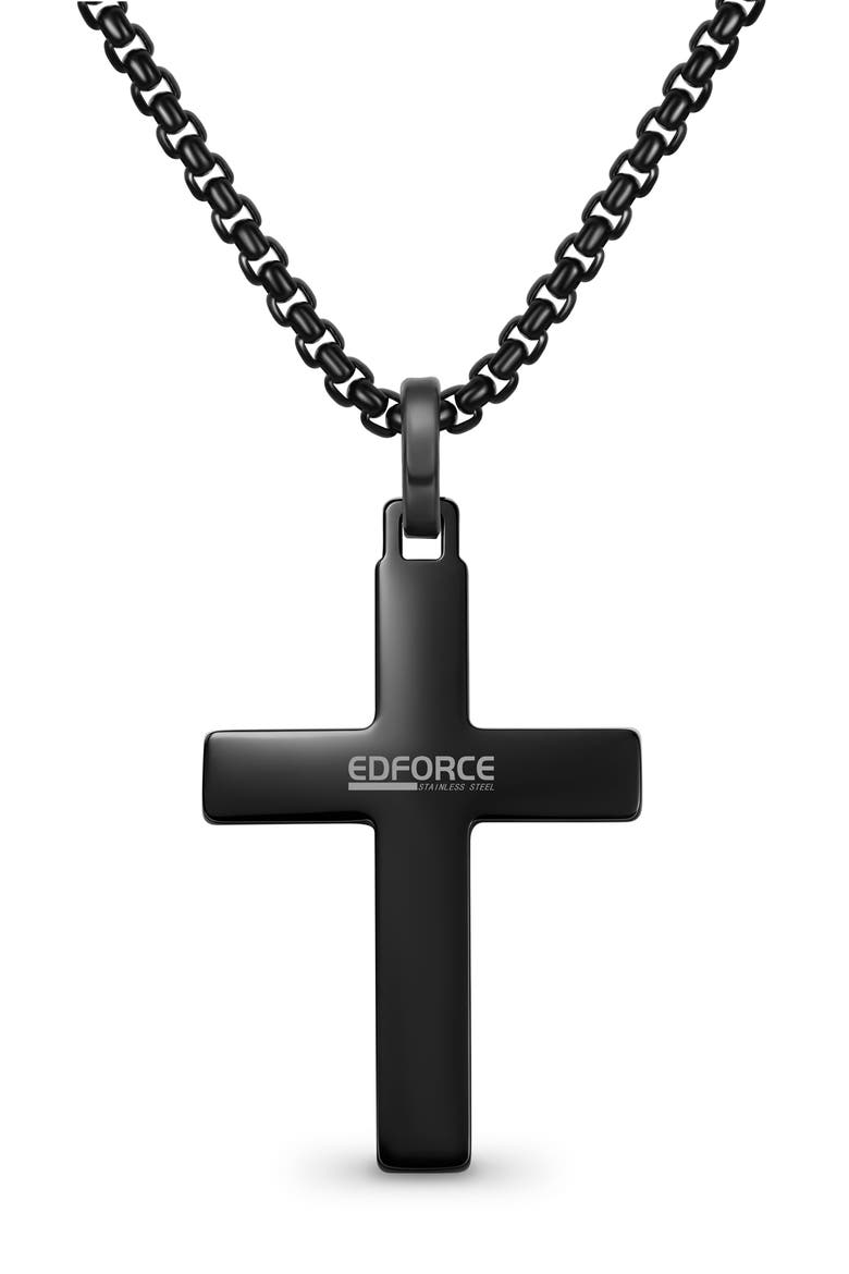 Men's Cross Pendant Necklace, Alternate, color, BLACK