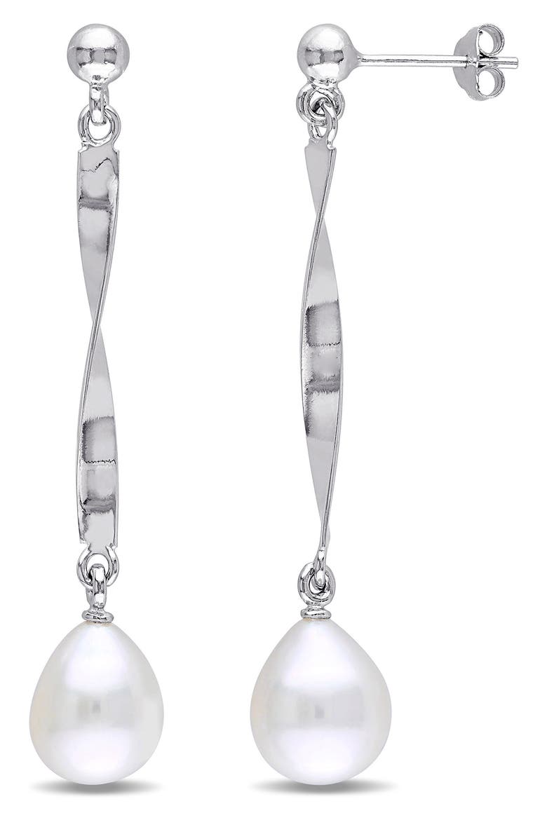 Sterling Silver 9–9.5mm Cultured Freshwater Pearl Drop Earrings, Main, color, SILVER