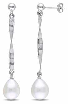 DELMAR Sterling Silver 9–9.5mm Cultured Freshwater Pearl Drop Earrings