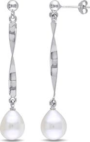 DELMAR Sterling Silver 9–9.5mm Cultured Freshwater Pearl Drop Earrings