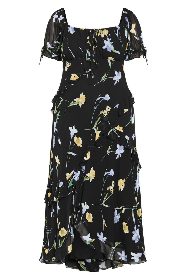 Shayla Floral Print Ruffle Dress, Alternate, color, MIDNIGHT PETALS
