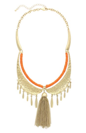 Olivia Welles Tassel Fringe Necklace In Orange