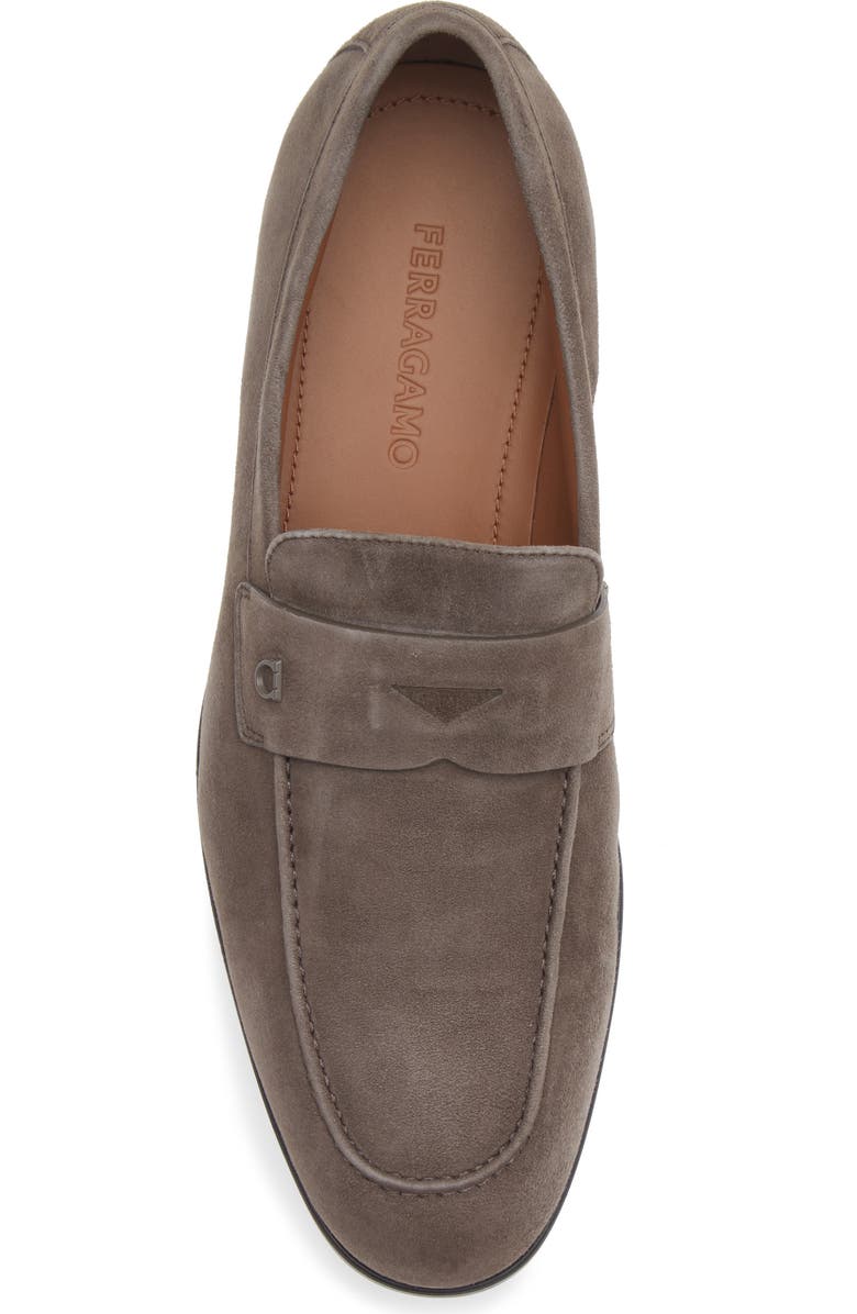 FERRAGAMO Tiberio Suede Penny Loafer, Alternate, color, Elefante Nutmeg