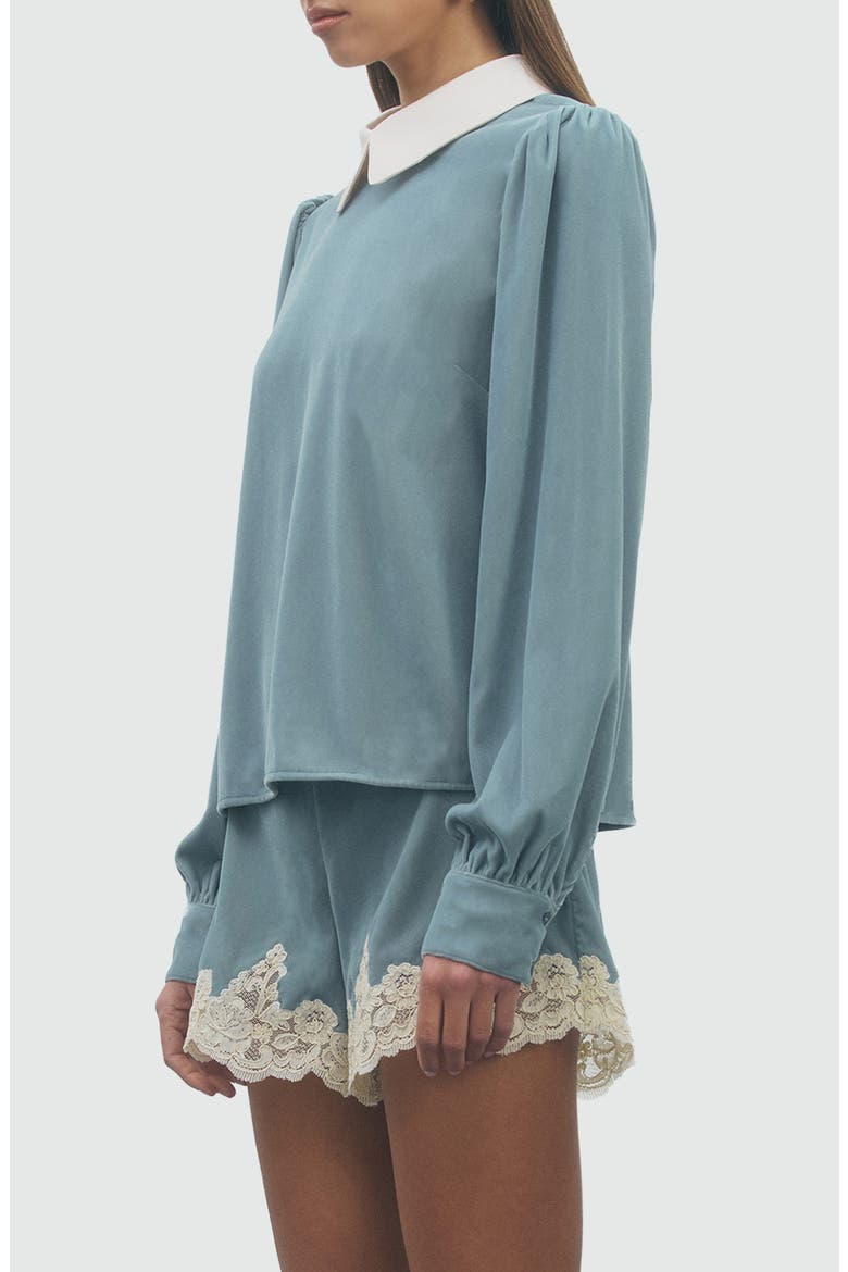 Benny Contrasting Collar Top, Alternate, color, TEAL IVORY