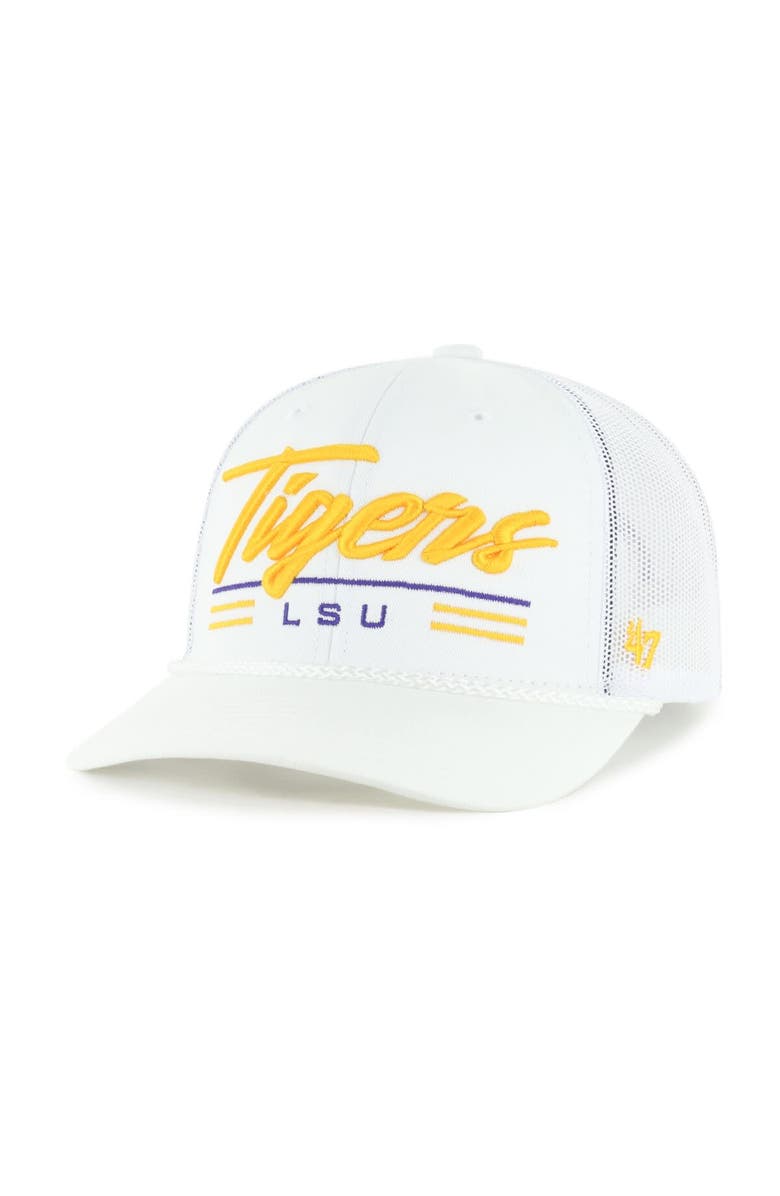 '47 Men's '47 White LSU Tigers Garner Rope Trucker Adjustable Hat, Main, color, 