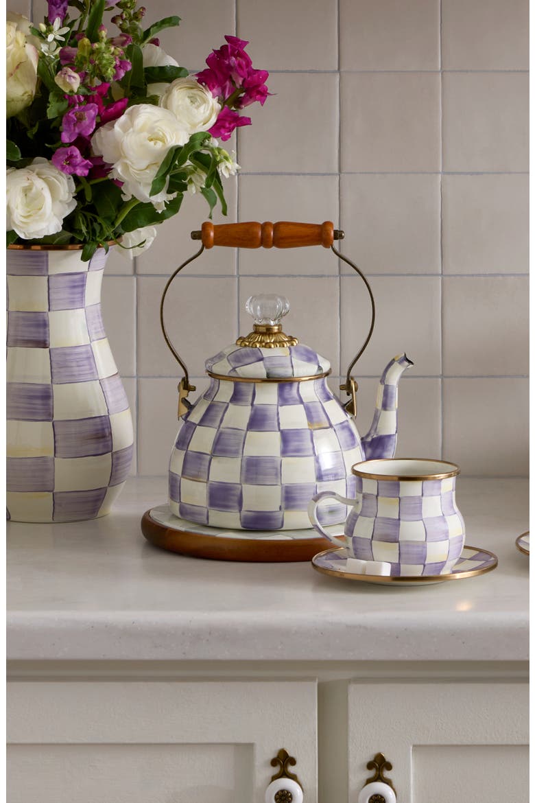 Violet Check Enameled Steel 2-Quart Tea Kettle, Alternate, color, VIOLET