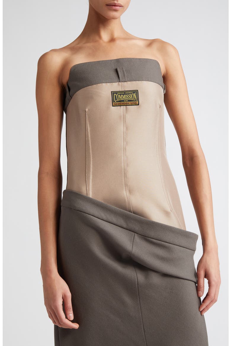 Strapless Mixed Media Shift Dress, Alternate, color, TAUPE