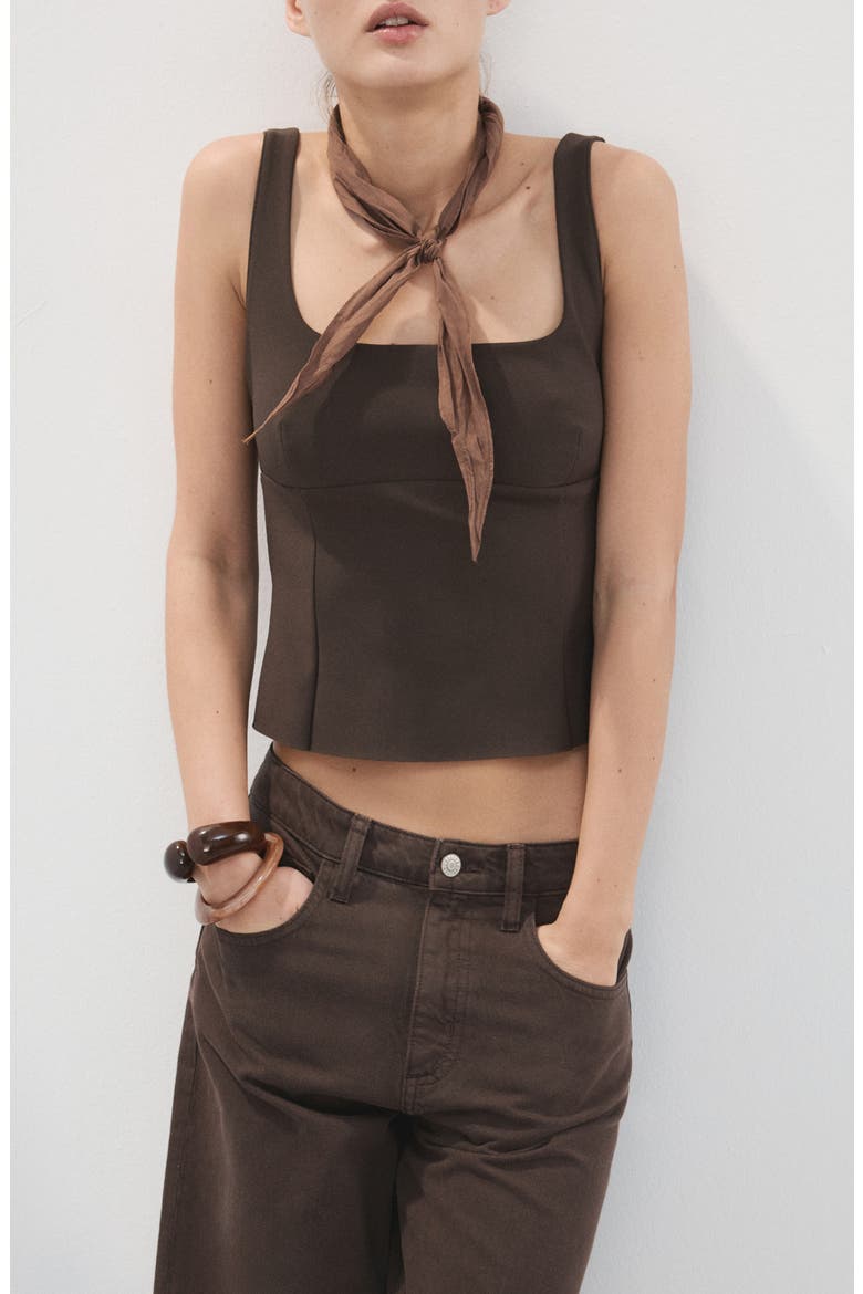 Square Neck Crop Top, Main, color, BROWN
