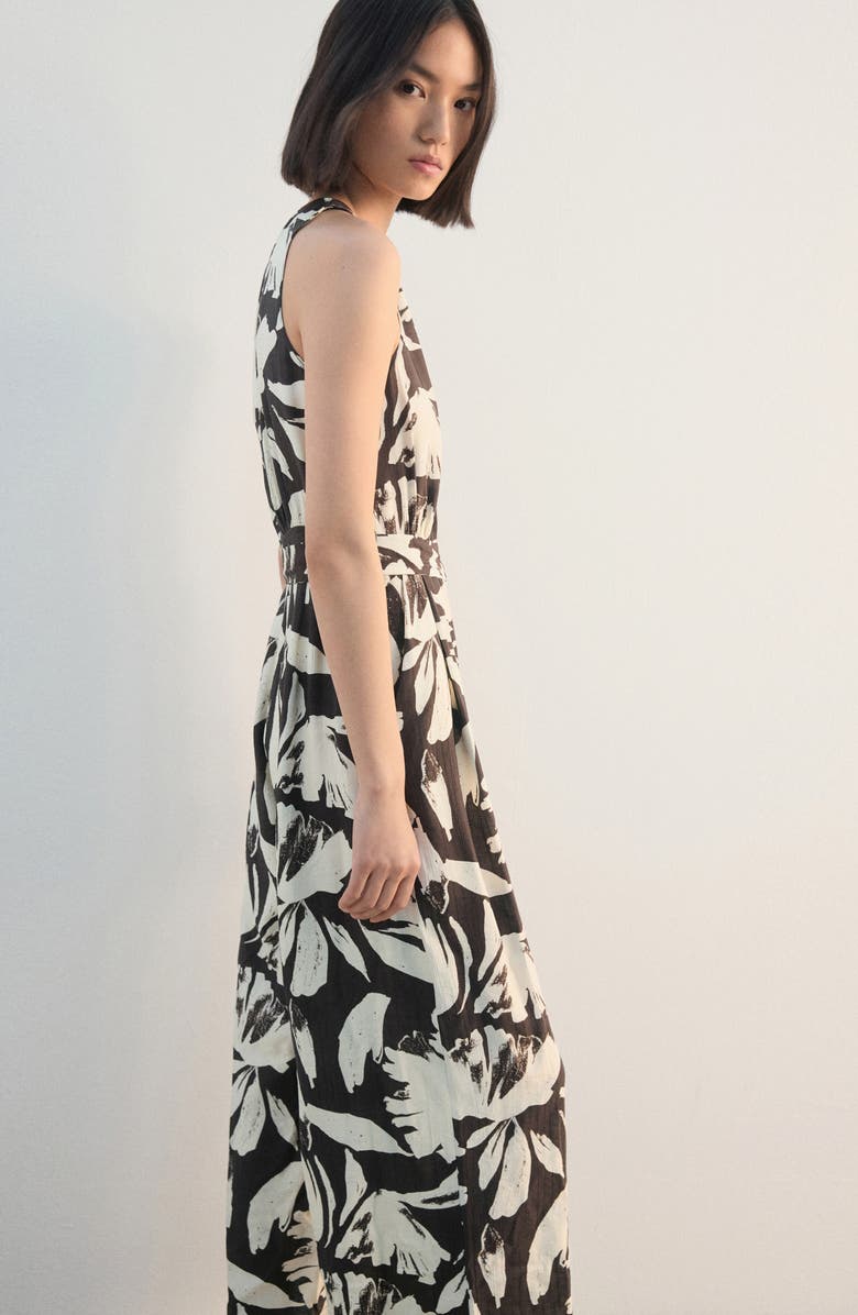 MANGO Wide Leg Floral Crop Jumpsuit, Alternate, color, Chocolate