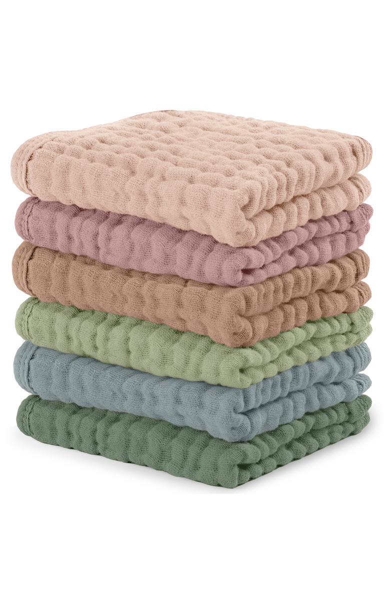 Comfy Cubs Muslin Washcloths - Pack of 6, Main, color, Multicolor
