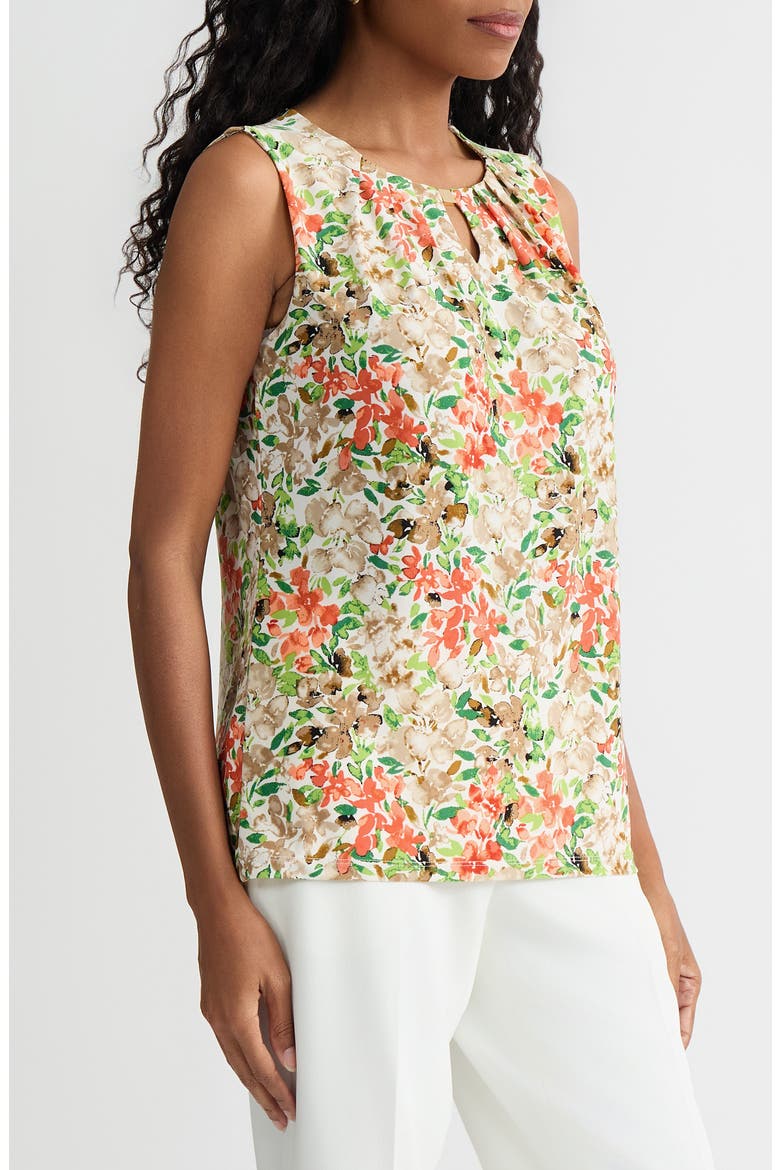 Pleat Neck Sleeveless Top, Alternate, color, VANILLA ICE MULTI