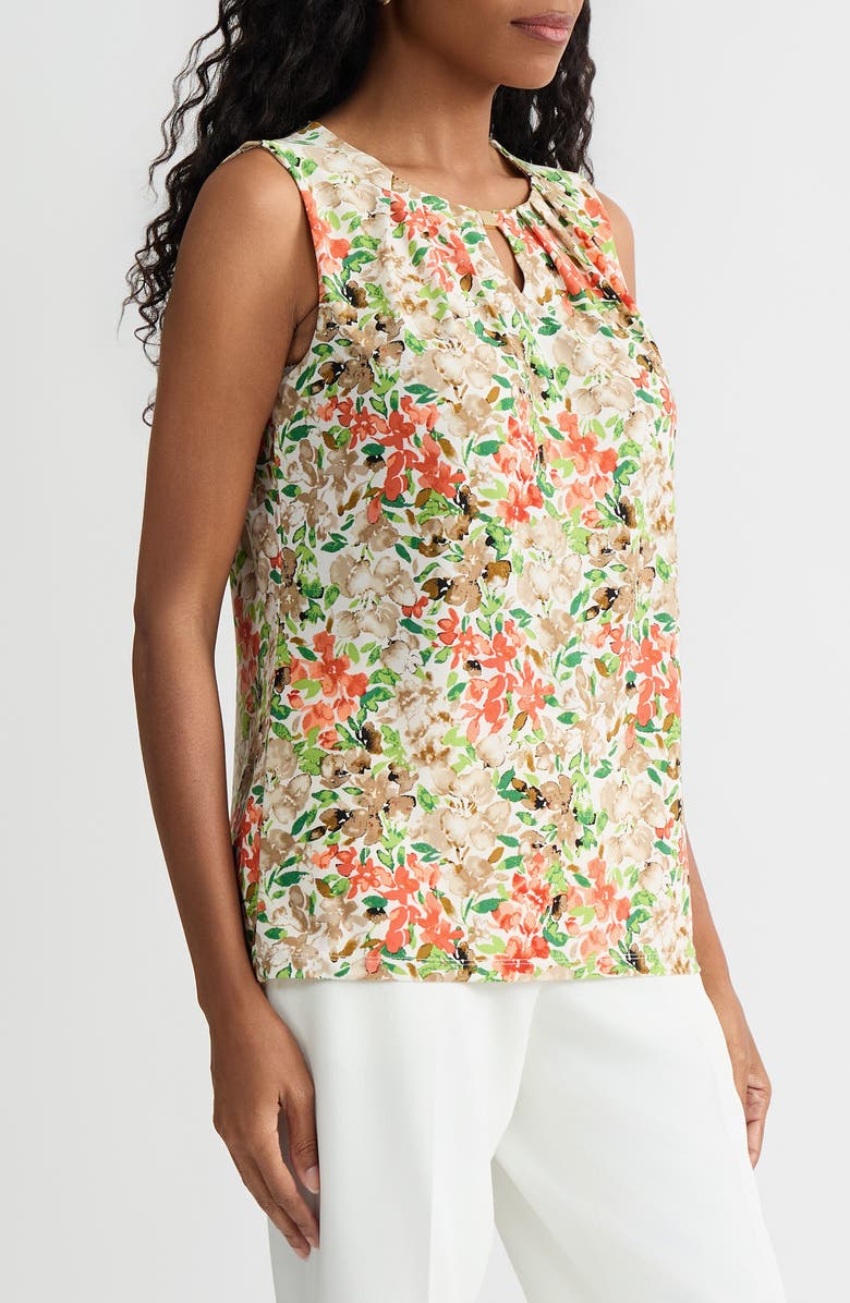 KASPER Pleat Neck Sleeveless Top, Alternate, color, Vanilla Ice Multi