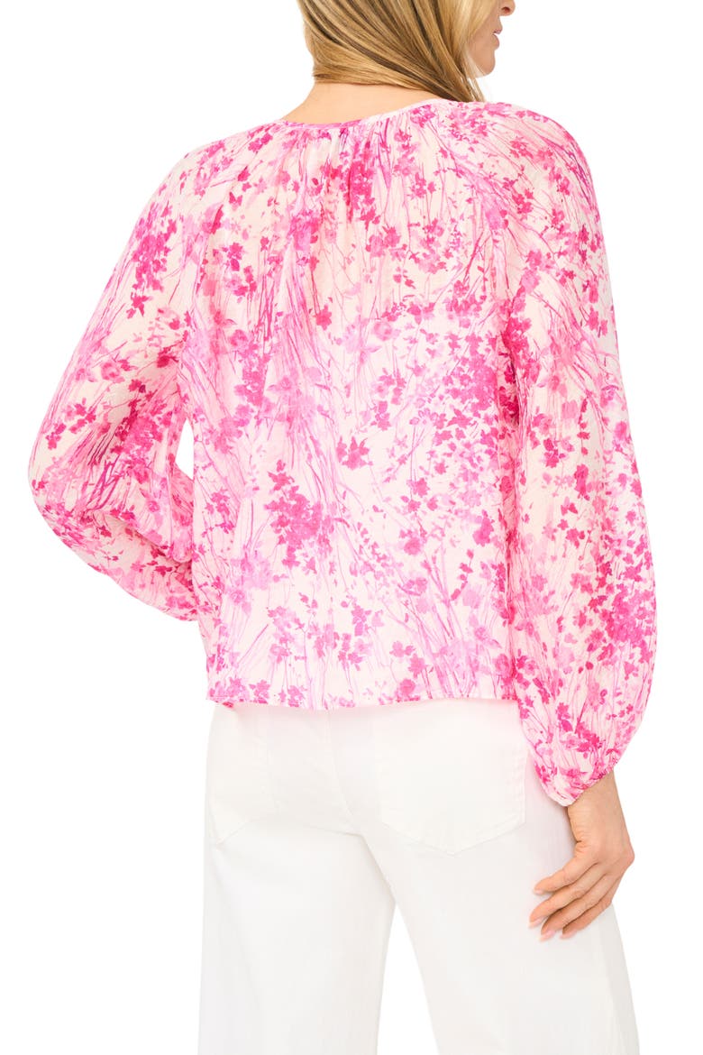 Tie Front Ruffle Long Sleeve Top, Alternate, color, NEW IVORY/ PINK FLORAL